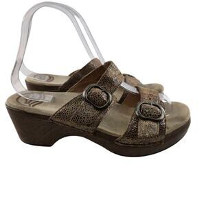 Dansko Sophie‎ Slip On Wedge Heel Sandals Women 7.5 8 38 Iridescent Beige Animal